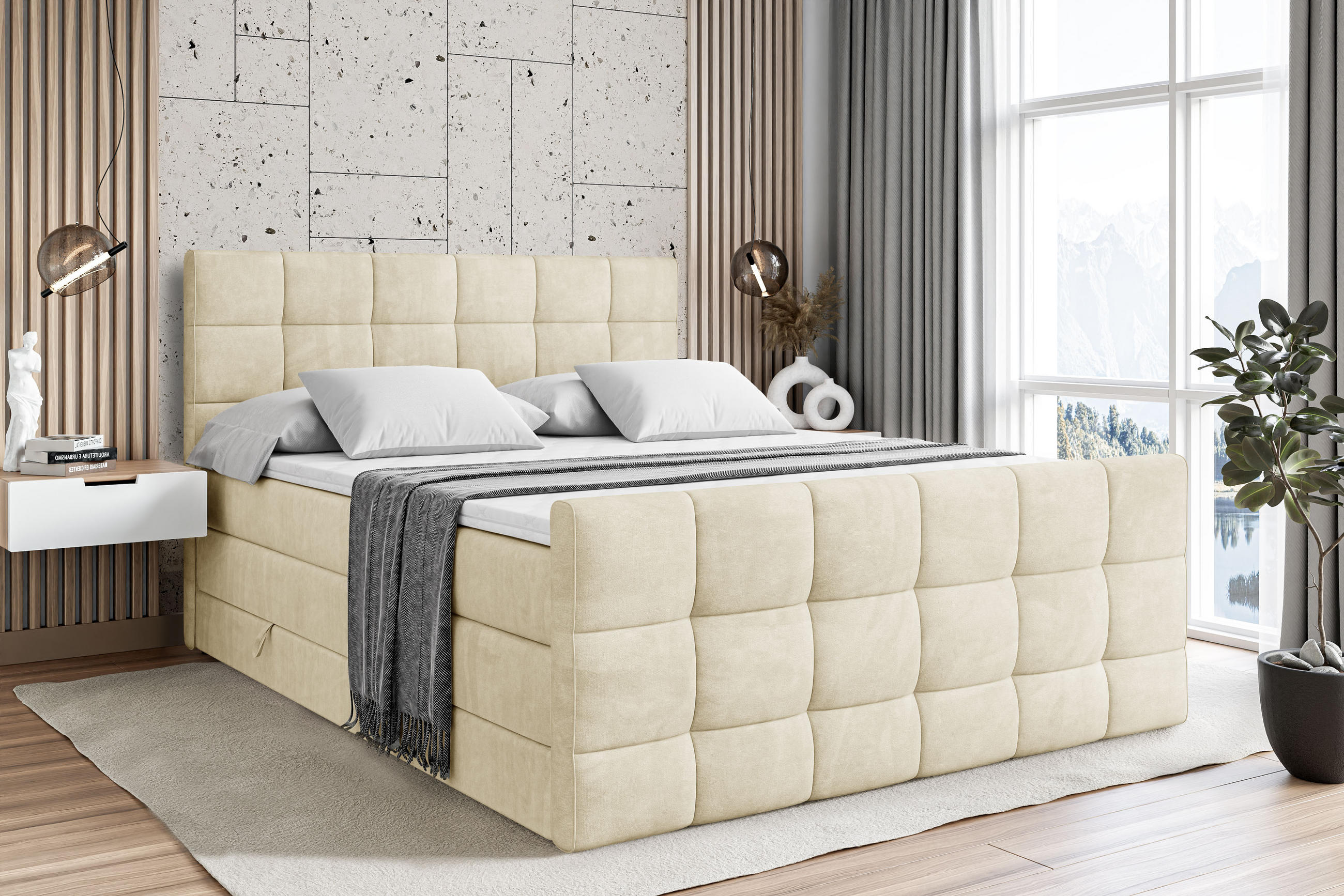 BOXSPRINGBETT APO-Z KING - 140 x 200 - H3/H4 - Beige - Beige, Holzwerkstoff (140/200cm) - ALTDECOR