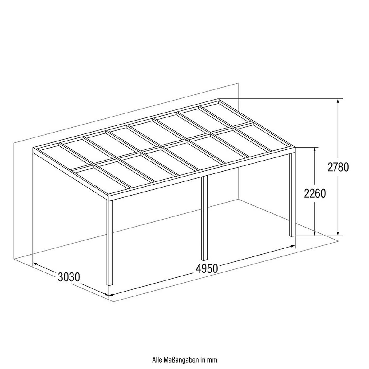 TERRASSENÜBERDACHUNG SOLIS - Farbe: Grau, Größe: 496 / 503 x 300 / 303 x 278 / 226 cm - Grau, Kunststoff (495/278/303cm) - Home Deluxe