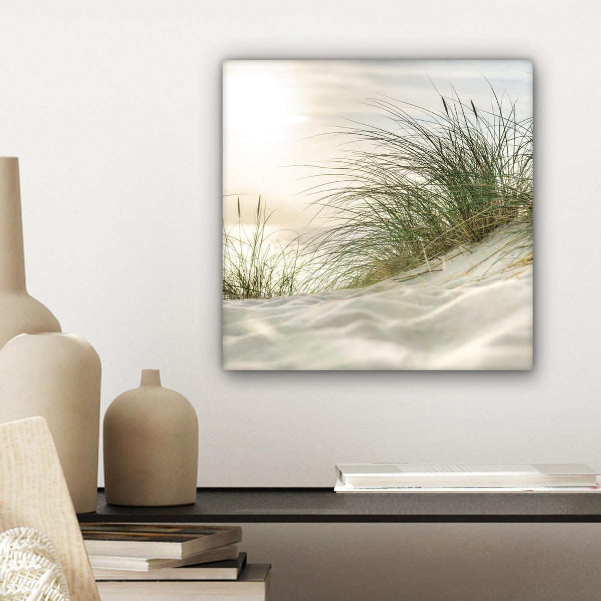 LEINWANDBILD Dünen mit Strandhafer in der Sonne des Nationalparks Schleswig-Holsteinisches Wattenmeer Deko Wohnzimmer 20x20 cm - Creme, Textil (20/20cm) - MuchoWow