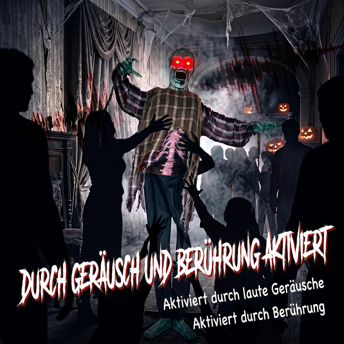 ANIMIERTER-ZOMBIE Metall Polyesterfaser Rot - Rot, Kunststoff (18/170/60cm) - HOMCOM