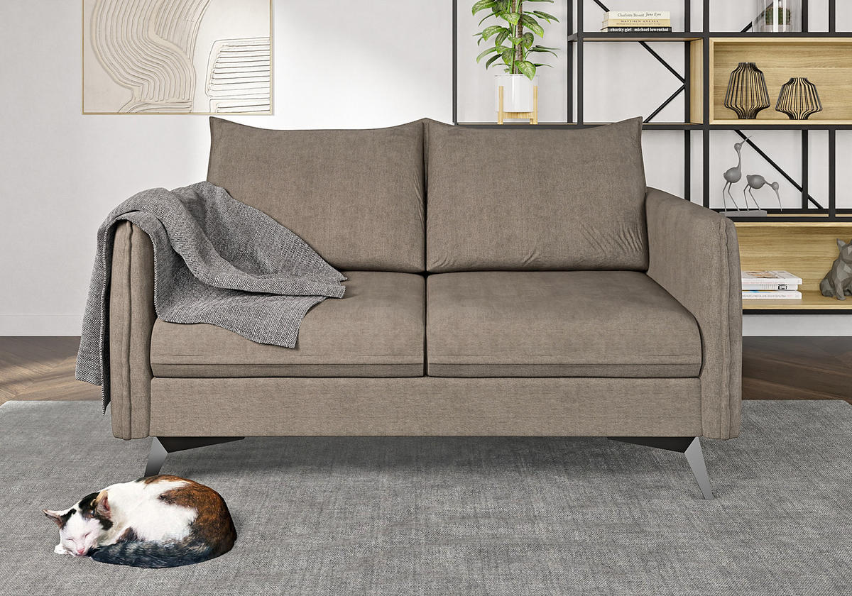 SITZGARNITUR 3+2+1 Pulse Dunkelbeige Luxusmikrofaser - Beige/Schwarz, Holz/Textil (199/86/91cm) - S-Style Möbel