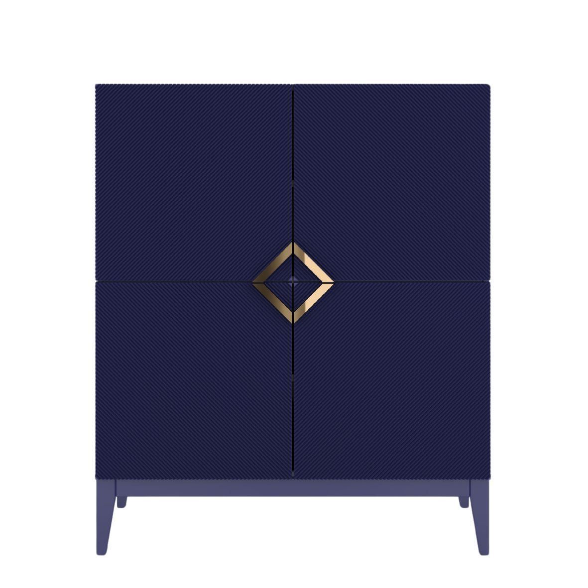 HIGHBOARD Demi High, Marinblau-Gold, Mit Gefrästen Fronten, Massive Buche - Dunkelblau, Holz/Holzwerkstoff (100.5/120.5/42cm) - Visby