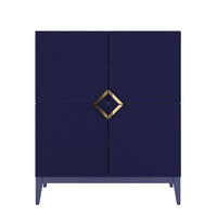 HIGHBOARD Demi High, Marinblau-Gold, Mit Gefrästen Fronten, Massive Buche - Dunkelblau, Holz/Holzwerkstoff (100.5/120.5/42cm) - Visby