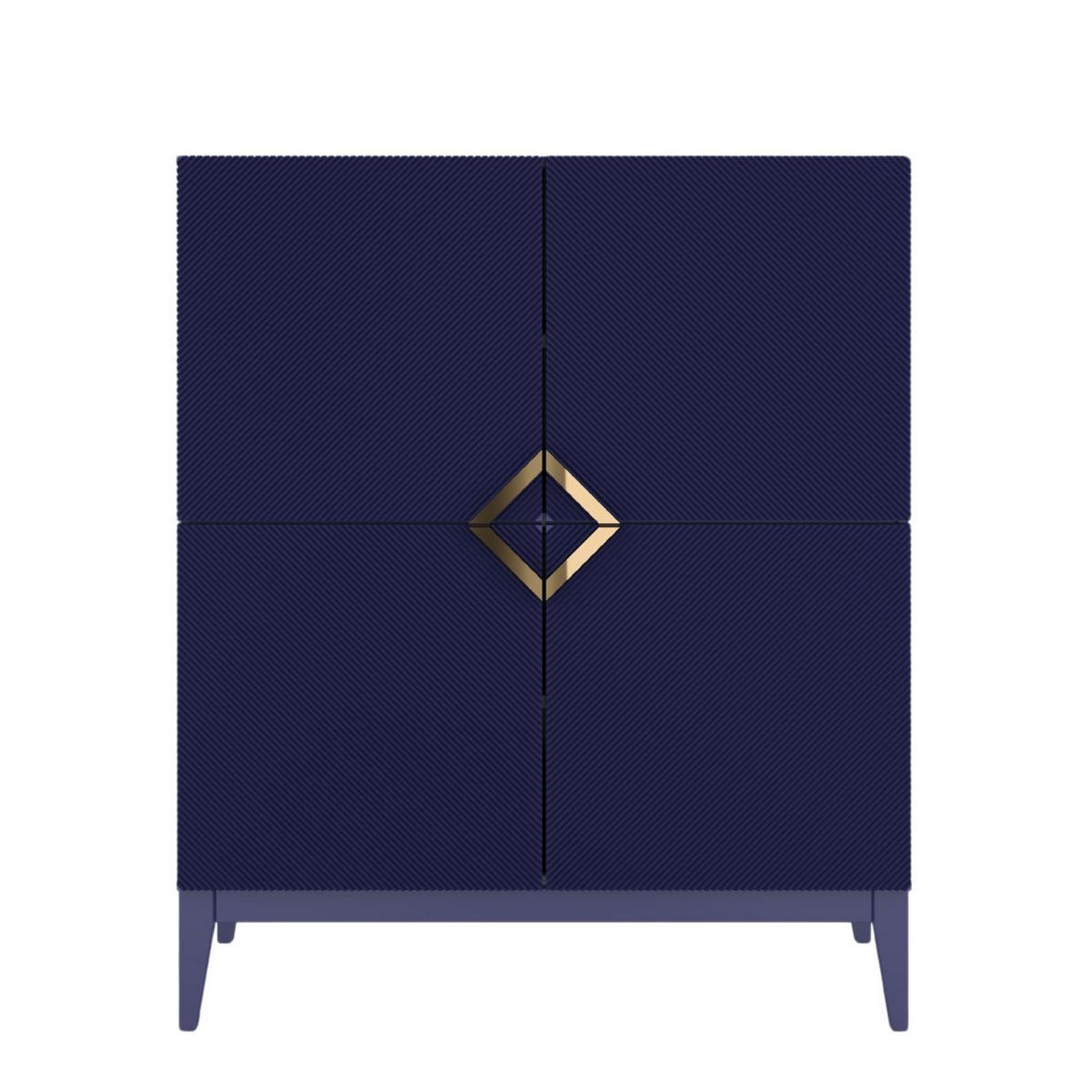 HIGHBOARD Demi High, Marinblau-Gold, Mit Gefrästen Fronten, Massive Buche - Dunkelblau, Holz/Holzwerkstoff (100.5/120.5/42cm) - Visby