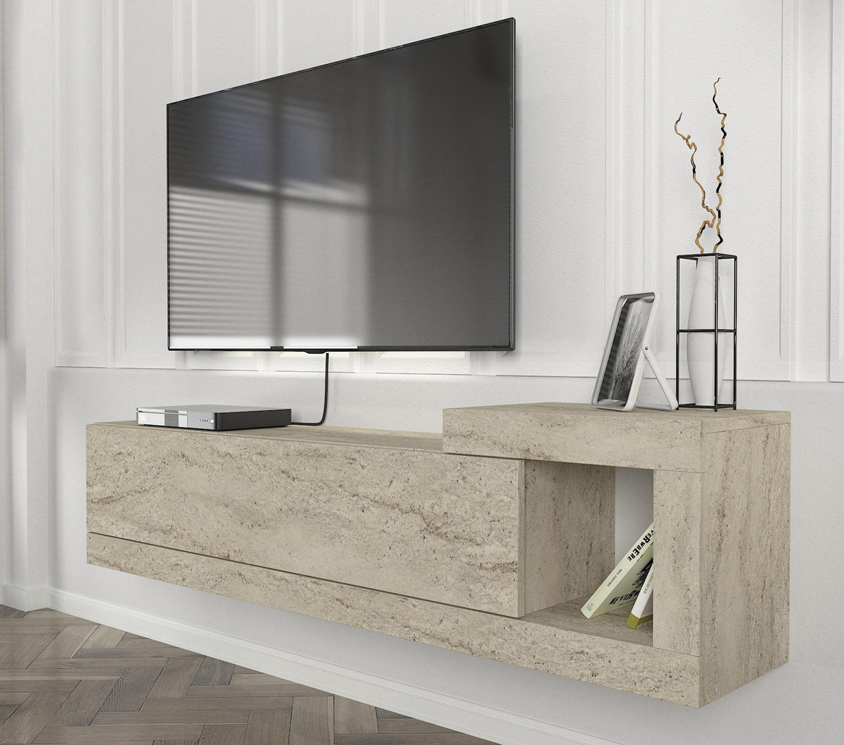 MOEBEL17 TV Lowboard 150 cm – Modernes Lowboard TV Schrank – TV Board Wohnzimmer – Fernsehtisch – TV Möbel Sideboard Modern – Modell Bliss - Beige, Holzwerkstoff (150/37/30cm) - moebel17