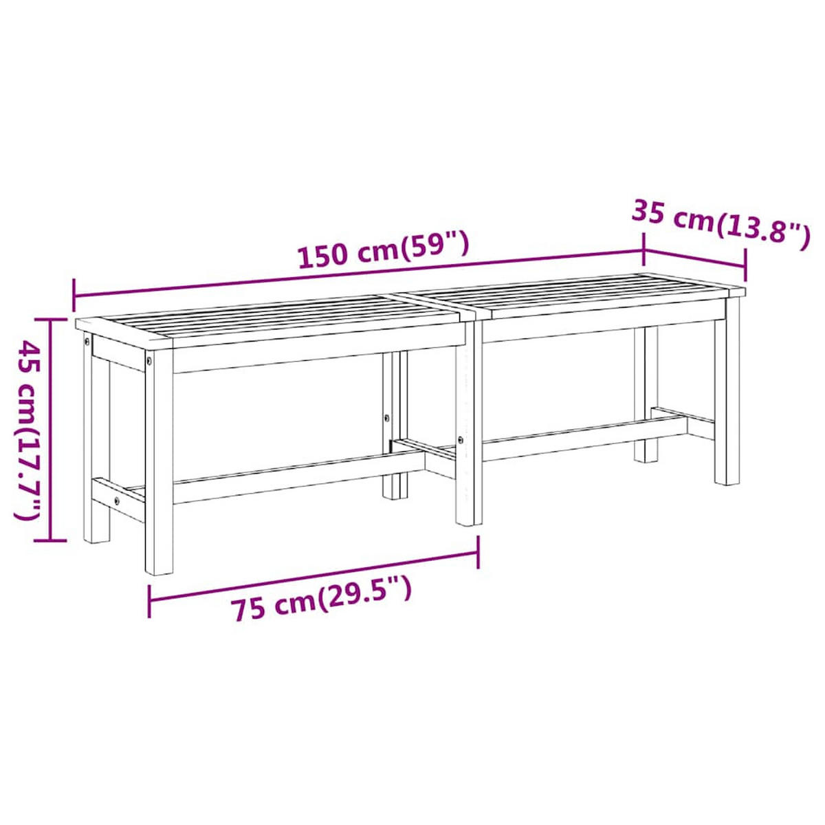 GARTENBANK 150/35/45 Cm Massivholz Akazie - Braun, Holz (35/45/150cm) - vidaXL