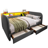 POLSTERBETT aus Leinen 140x190 cm Grau mit LED-Beleuchtung, USB-C und 2 Schubladen - Grau, Textil (140/190cm) - IVMEU
