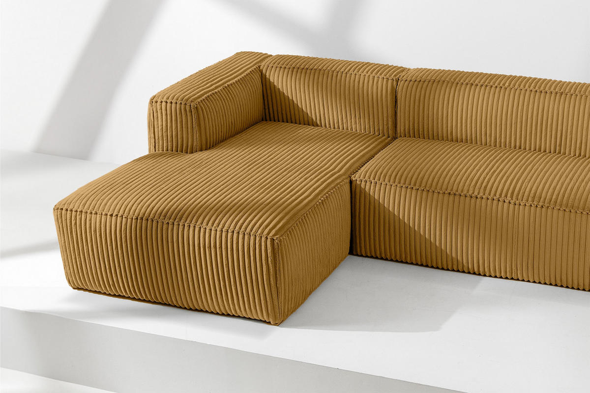 ECKSOFA-LINKS FEROX Modern, Cord-Stoff, gelb - Gelb, Textil (305/175cm) - KONSIMO®