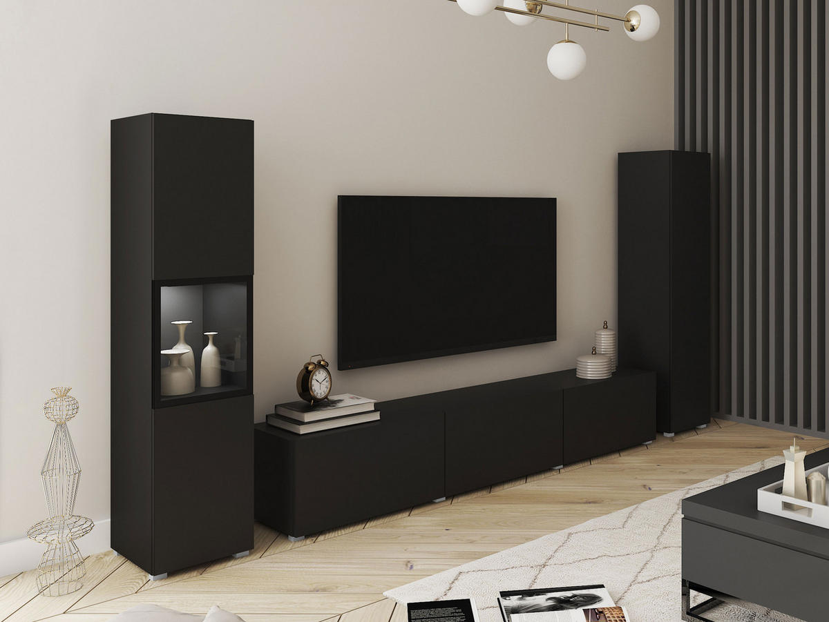 WOHNWAND Berlin III mit weißer LED Beleuchtung - Alufarben/Graphitfarben, Holzwerkstoff/Kunststoff (180/30/33cm) - MIRJAN24