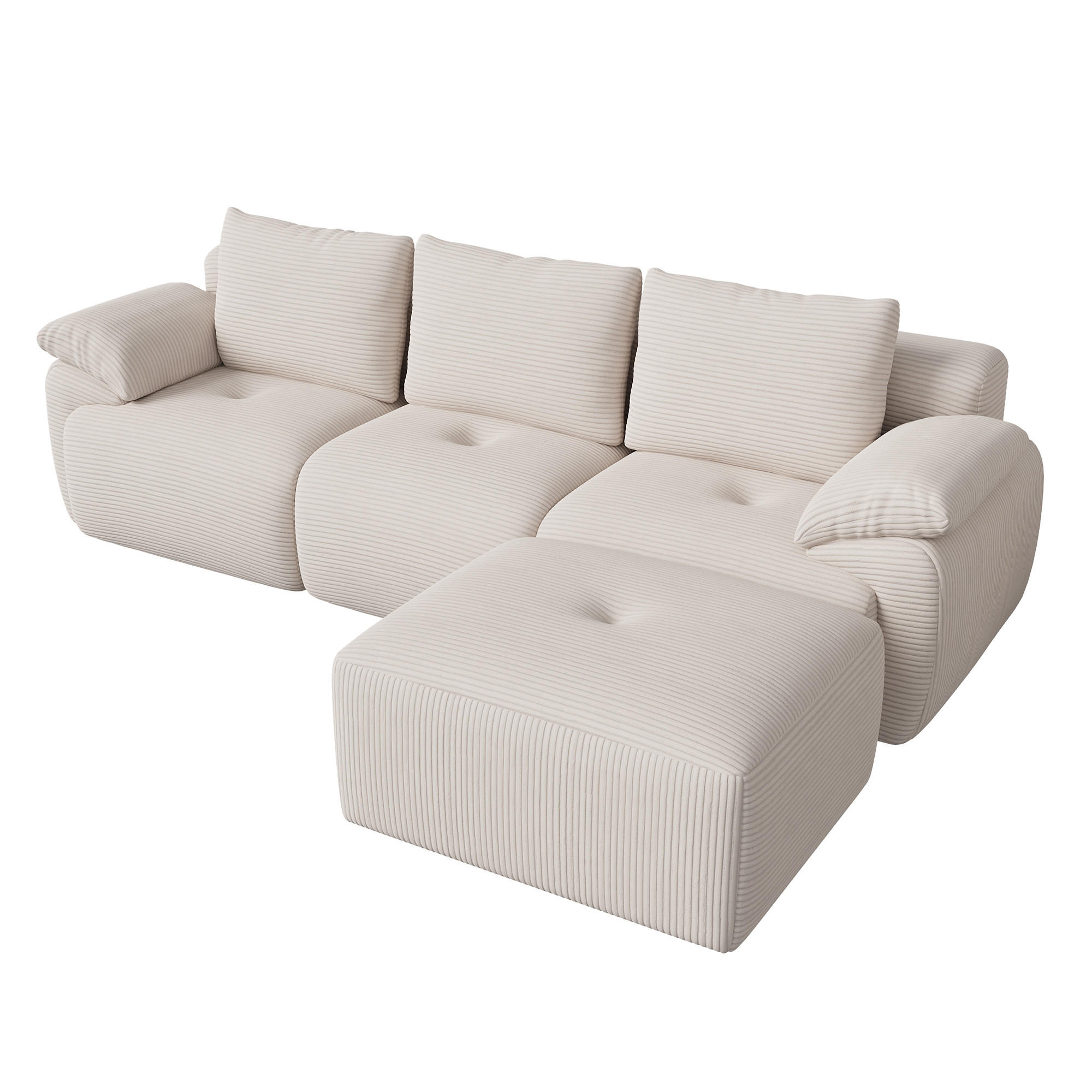 ECKSOFA,3-SITZER-SOFA, Stoffsofa L Form Cordstoff mit Hocker,Beige - Beige, Textil (264/89cm) - PARAFTA HOME