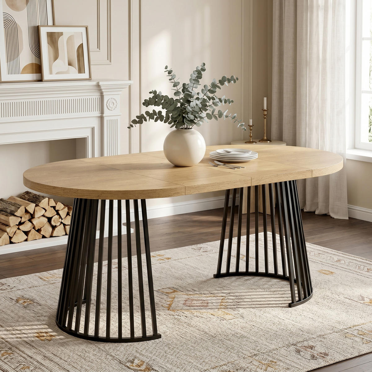 ESSTISCH Eiche Schwarz ausziehbar 100-176cm 4-8 Personen - Eichefarben, Holzwerkstoff (176/100/76cm) - FLIEKS