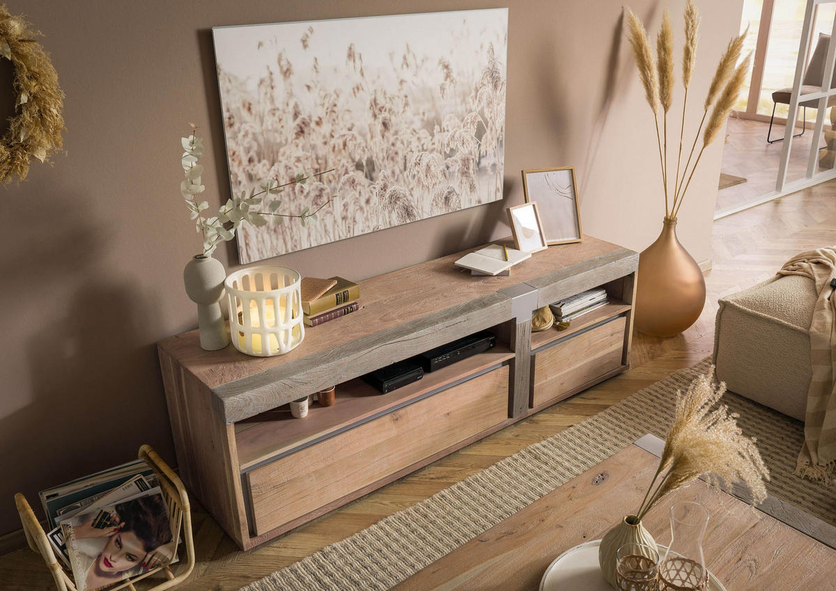 TV-BOARD Akazie 180x48x55 beige lackiert Amsterdam #125 - Beige, Holz (180/55/48cm) - Massivmoebel24