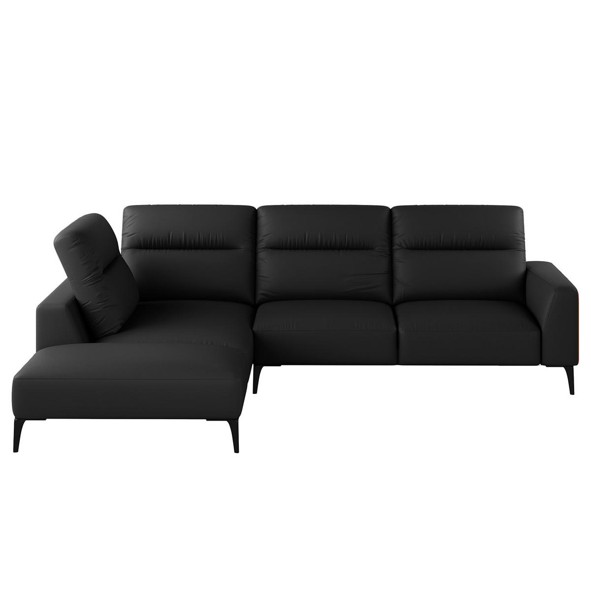 ECKSOFA mit Ottomane - Schwarz, Leder/Metall (263/238cm) - home24