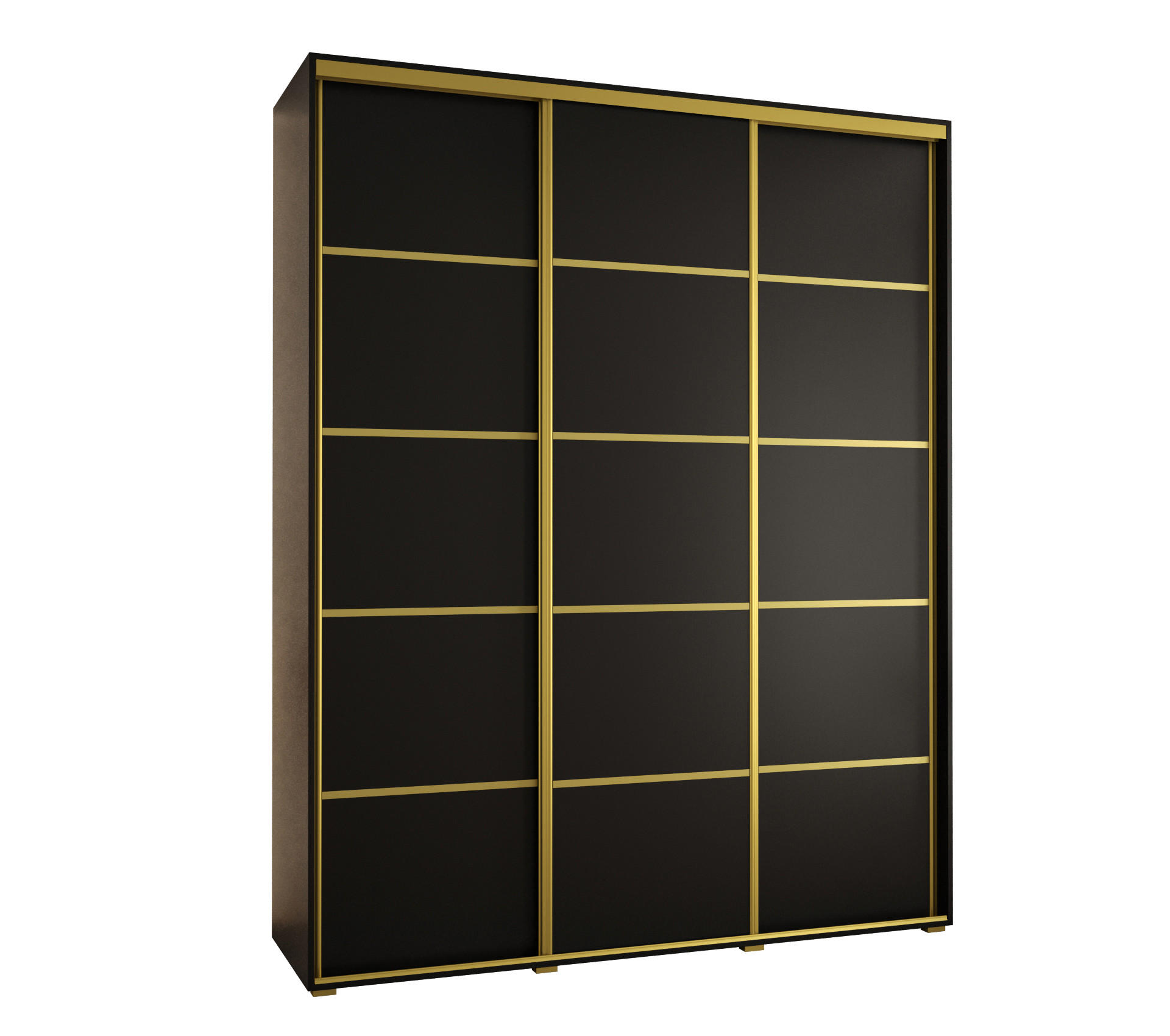 Abiks Möbel Schwebetürenschrank Schwarz, Schwarz, Gold 200x235x45 cm