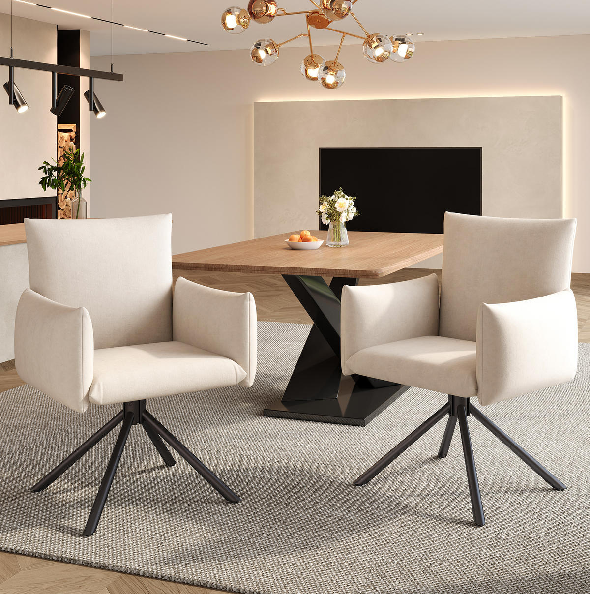 ESSZIMMERSTUHL 6er-Set drehbar mit Armlehnen Samt Beige - Beige, Metall (60/88/60.1cm) - Meubliv