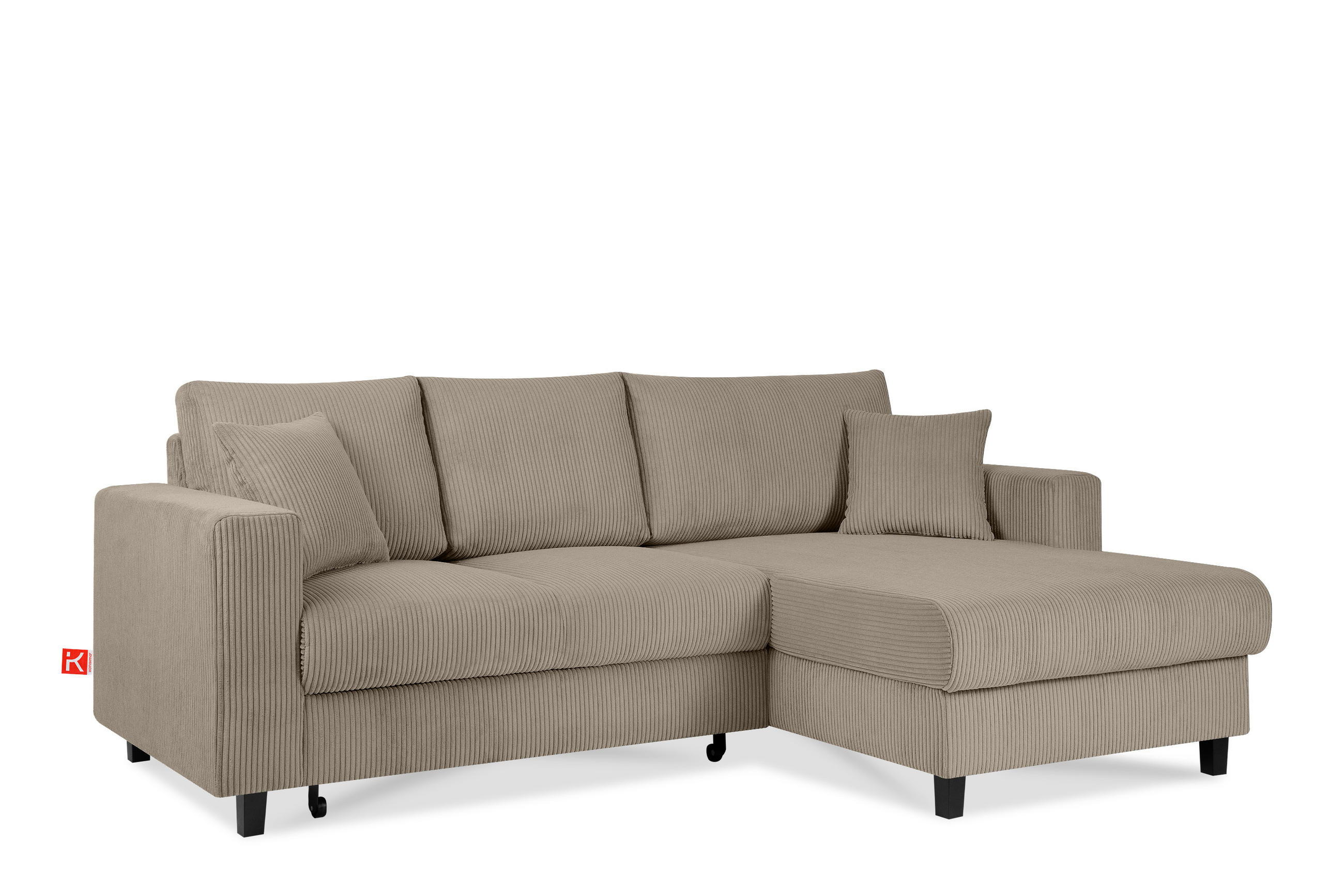 ECKSCHLAFSOFA EGRET Rechts mit Bettkasten, Cord-Stoff, beige - Beige, Textil (234/90cm) - KONSIMO®