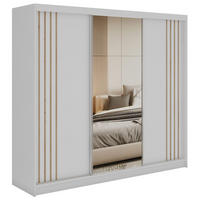 SCHWEBETÜRENSCHRANK mit Lamellen und Spiegel DIANA - 240 - Weiß und Eiche Artisan - Alufarben/Weiß, Holzwerkstoff/Metall (240/216/61cm) - MKS