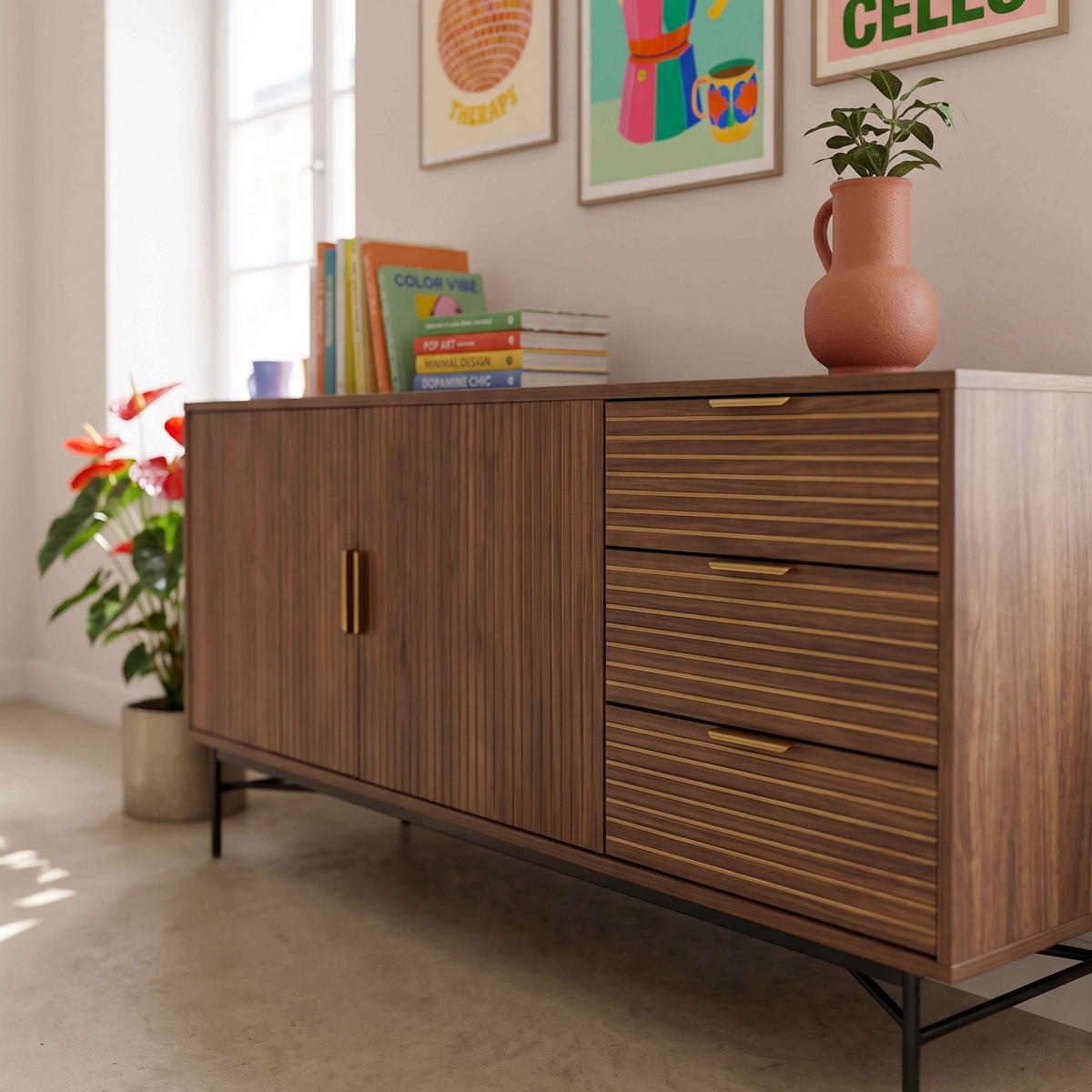 SIDEBOARD, Braun - Braun, Holz/Metall (160/75/40cm) - Oviala