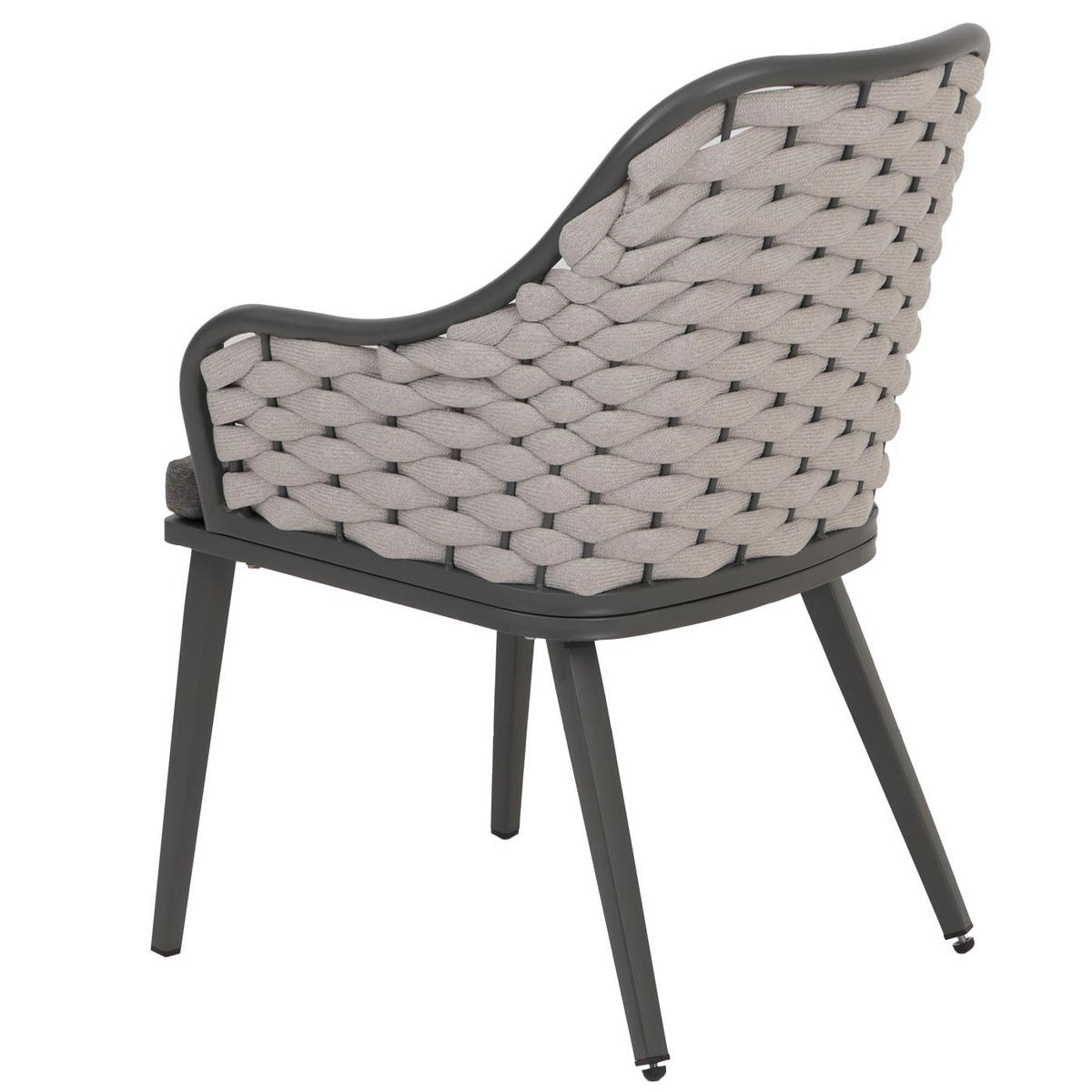 GARTENSTUHL 2er-Set aus Aluminium HxBxT 84x59x63cm Sitzhöhe 46cm Olefin (200 g/m²) Seilgeflecht Rope Hellgrau Kissen Dunkelgrau - Hellgrau, Metall (59/84/63cm) - PROREGAL