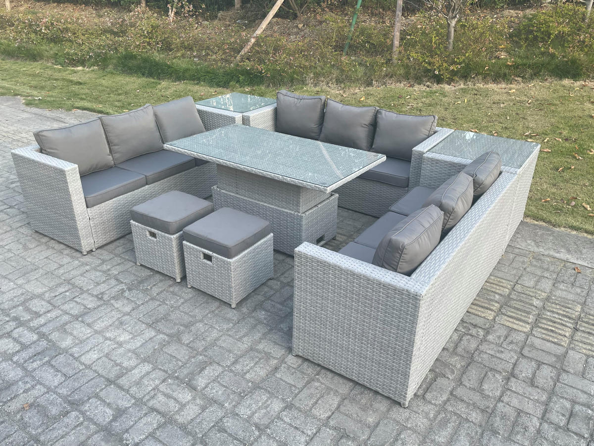 GARTENMÖBEL SET Polyrattan Helles Grau 8-teilige - Hellgrau, Metall - Fimous