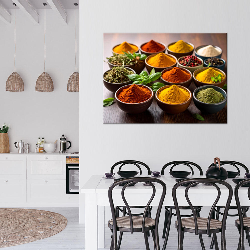 LEINWANDBILD Bunte Gewürze und Kräuter 90x60cm - Multicolor, Textil (90/60cm) - Feeby