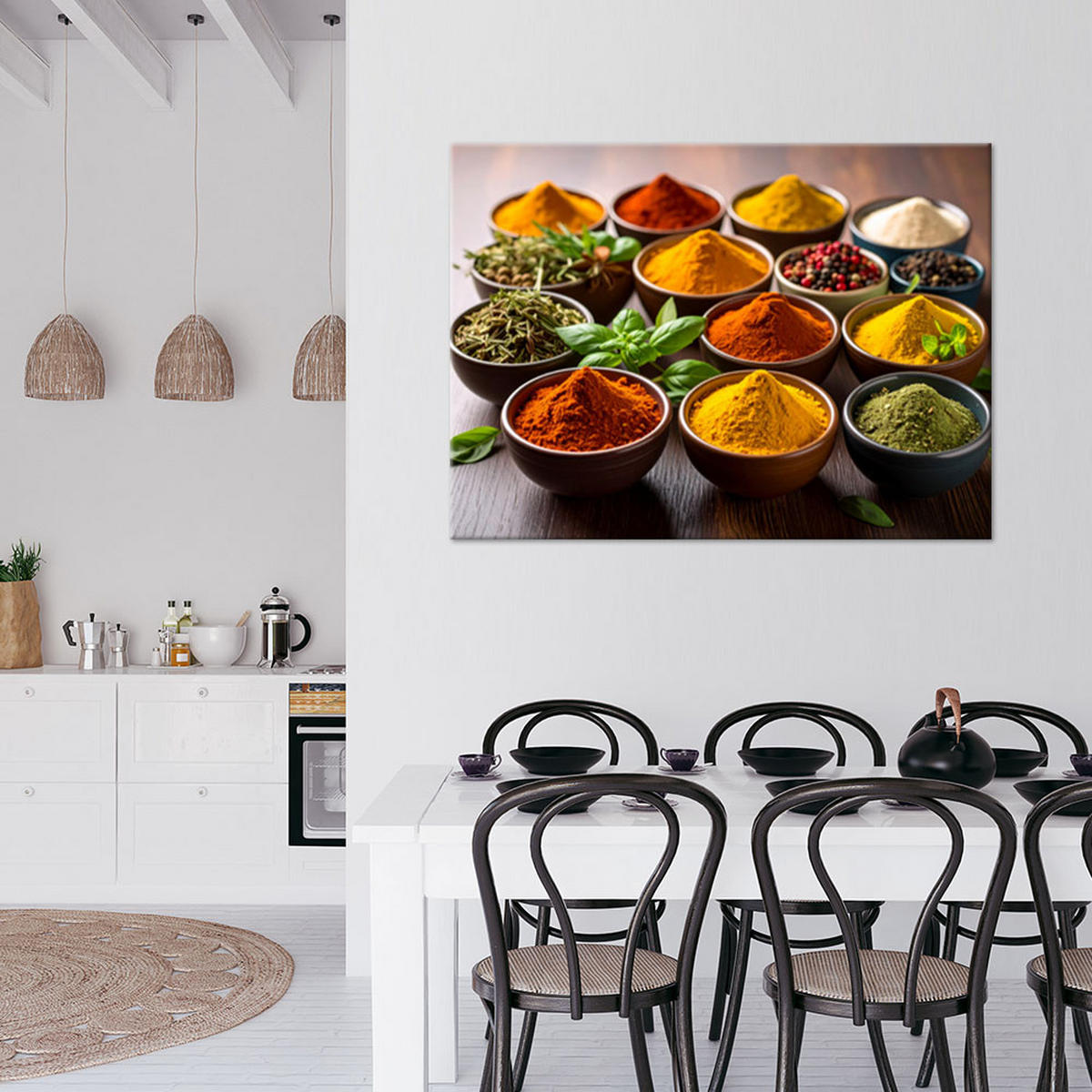 LEINWANDBILD Bunte Gewürze und Kräuter 90x60cm - Multicolor, Textil (90/60cm) - Feeby