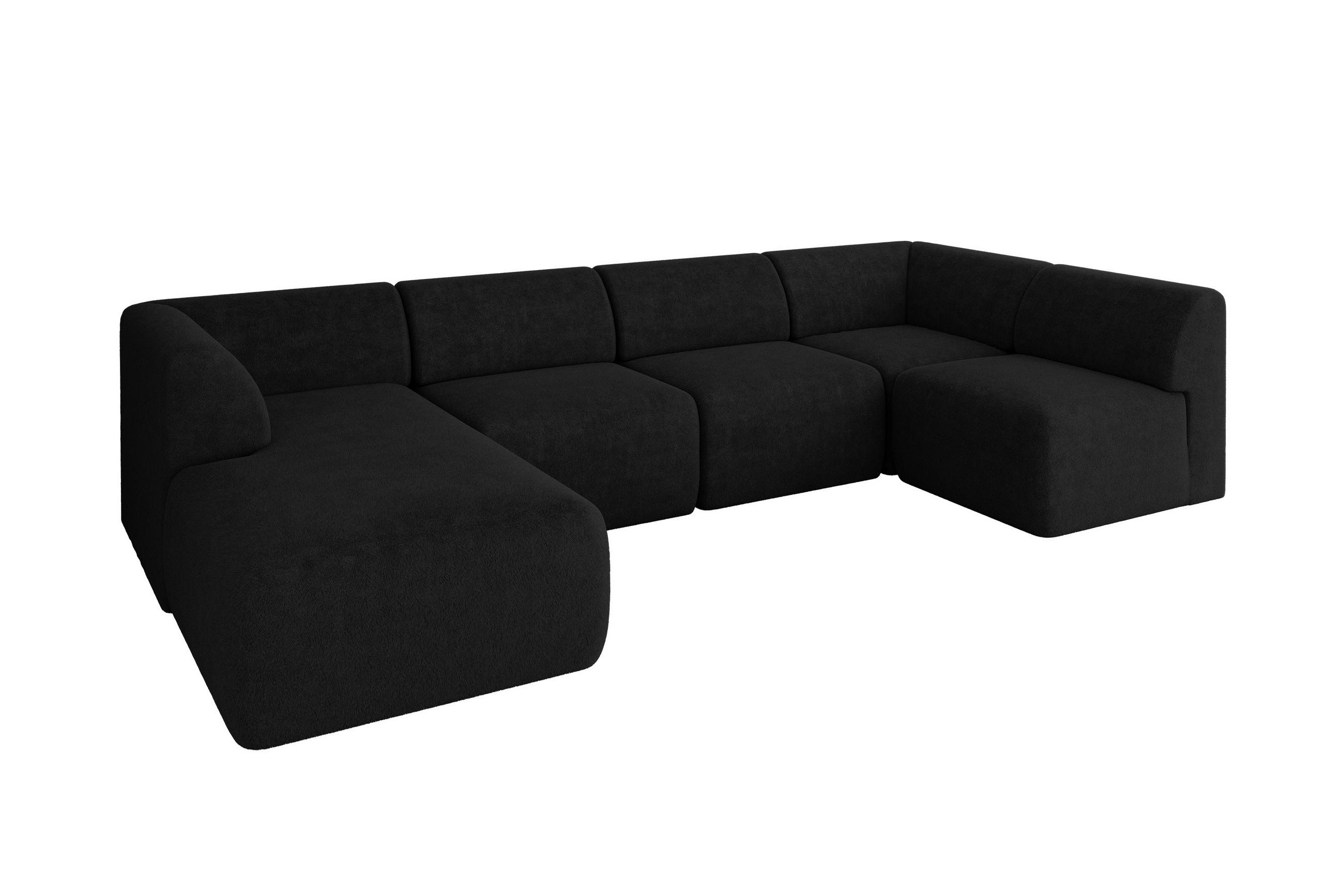 WOHNLANDSCHAFT Ottomane Links MOVO-L 345x180x78 cm Schwarz Tissu - Schwarz Hochglanz, Holzwerkstoff/Kunststoff (345/78/180cm) - ALTDECOR