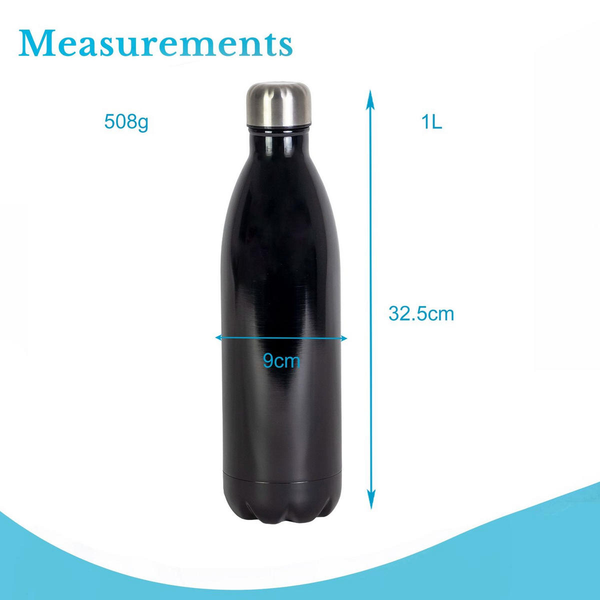 THERMOSKANNE 1 Liter Auslaufsicher - Schwarz, Metall (0.75L) - Intirilife