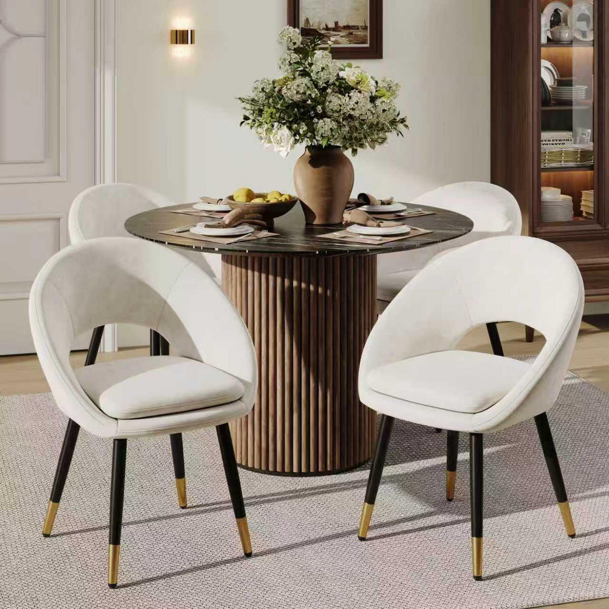 ESSZIMMERSTÜHLE 4er Beige Samt modern bequem - Beige, Textil (59/77.5/59cm) - FLIEKS