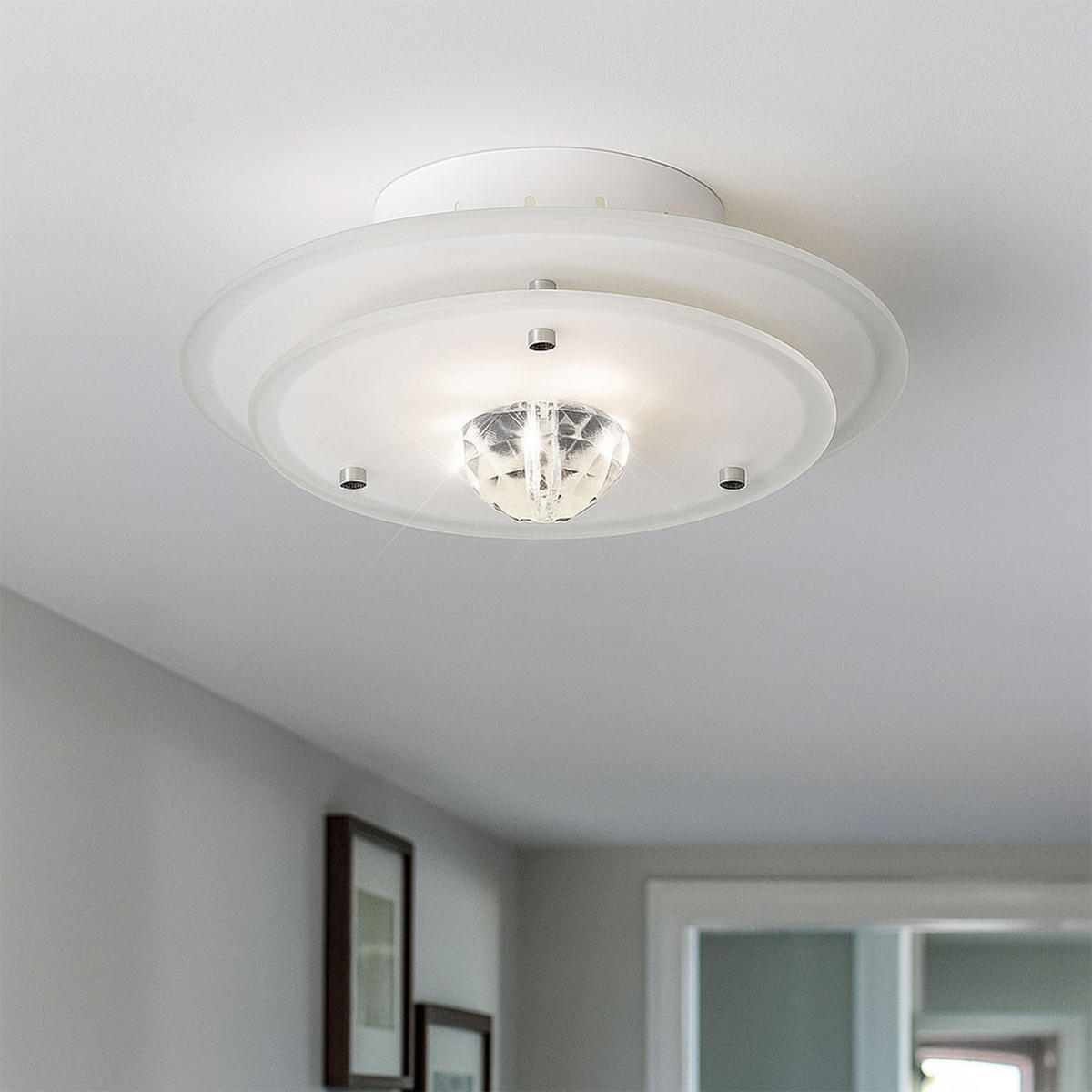 DECKENLEUCHTE Metall Glas Weiß - Weiß, Glas (22/22/12cm) - Esto