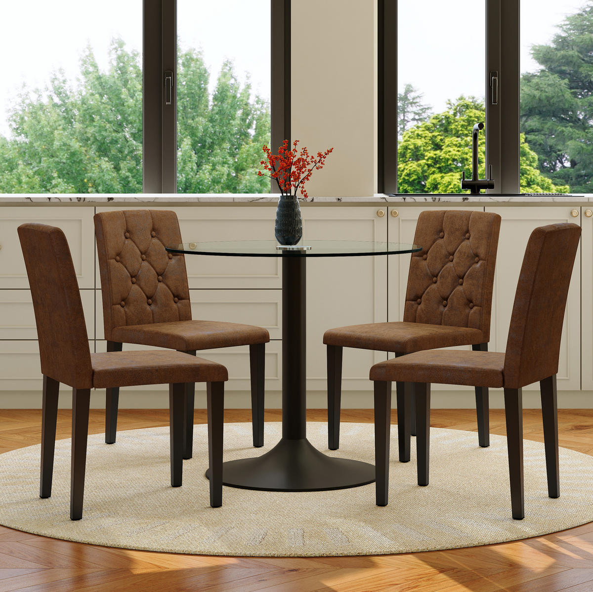 TISCH- UND STUHLSET 4er-Set Glas 85 cm Braun/Schwarz - Braun, Metall (85/76/85cm) - Meubliv