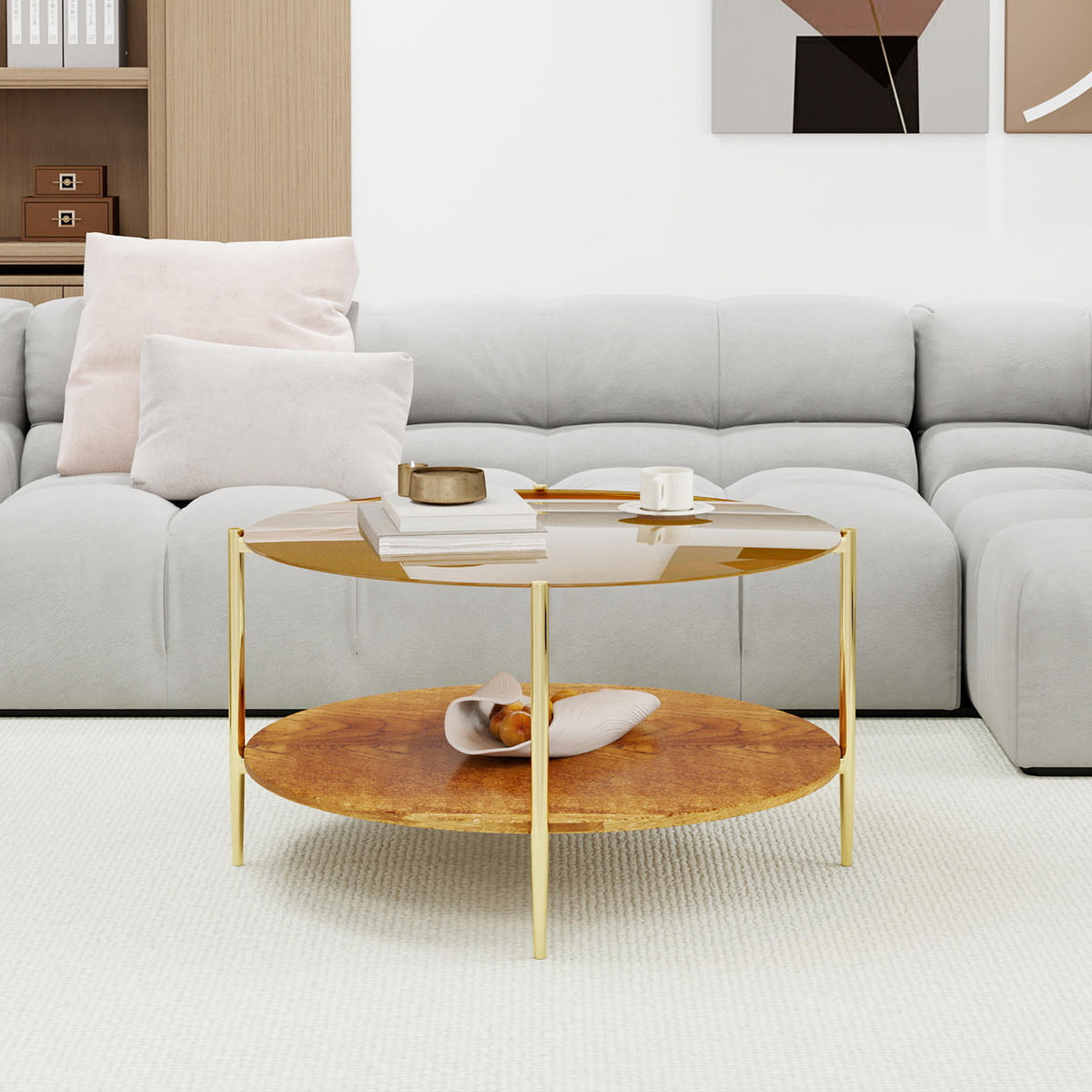 COUCHTISCH Gold/Natur, 82/82/45 cm - Goldfarben, Glas (82/82/45cm) - PANGIVO