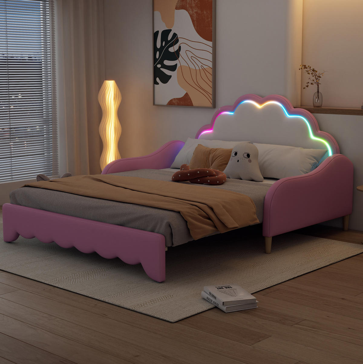 POLSTERBETT mit LED-Beleuchtung 140/198 cm in Rosa - Rosa, Kunststoff (140/200cm) - BEAOK