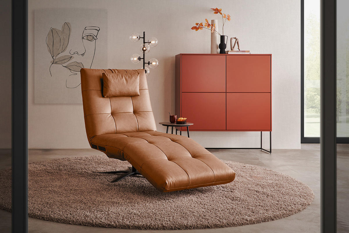 RELAXLIEGE LETICIA Braun Leder - Cognac/Schwarz, Leder/Metall (82/115/156cm) - KAWOLA