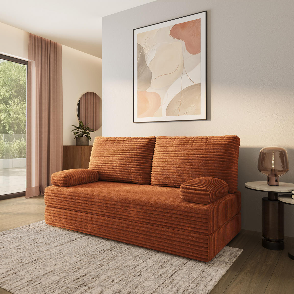 POHOVKA z pěny SILAR s funkcí spaní Manšestrová látka Hnědá - hnědá, textil (170/86/80cm) - MASSENO