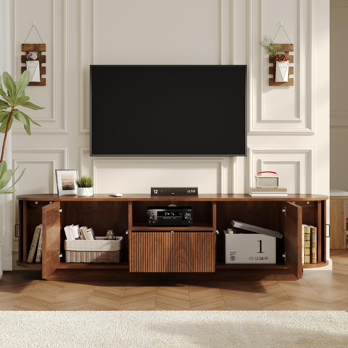 TV-SCHRANK 180/35/50 cm Natürlich mit Schiebetür und 4 Schubladen - Naturfarben, Holz/Holzwerkstoff (180/50/35cm) - Oxeza