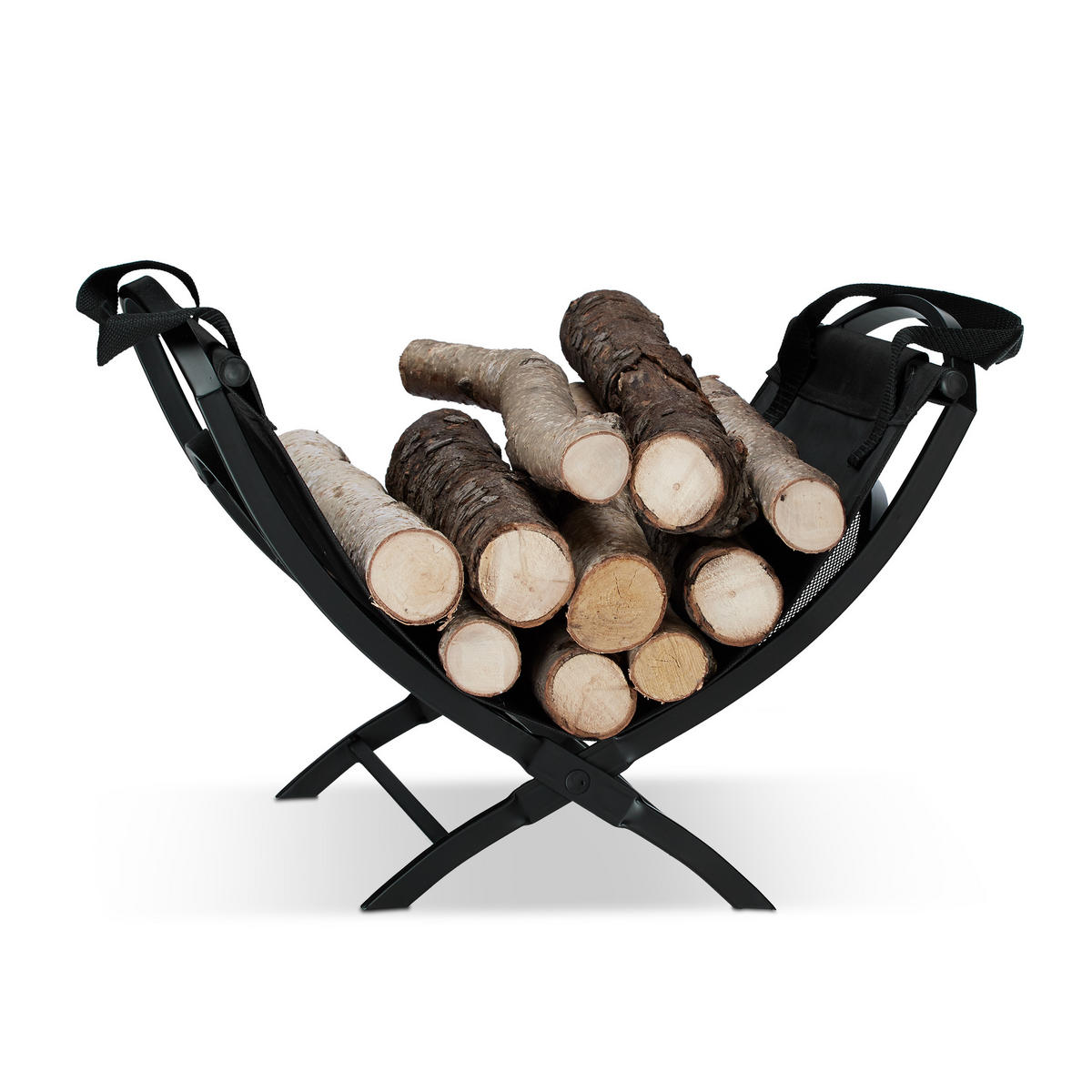 KAMINHOLZKORB - Schwarz, Textil/Metall (43.5/32/32cm) - Relaxdays