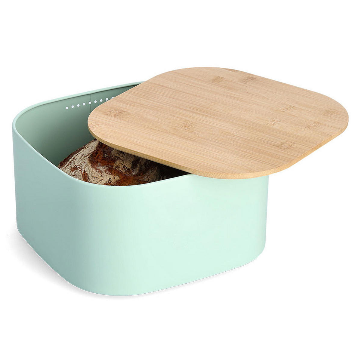 BROTKASTEN mit Bambusdeckel 26,5/26,5/14,5 cm - Grün, Metall (26.5/14.5/26.5cm) - ZELLER