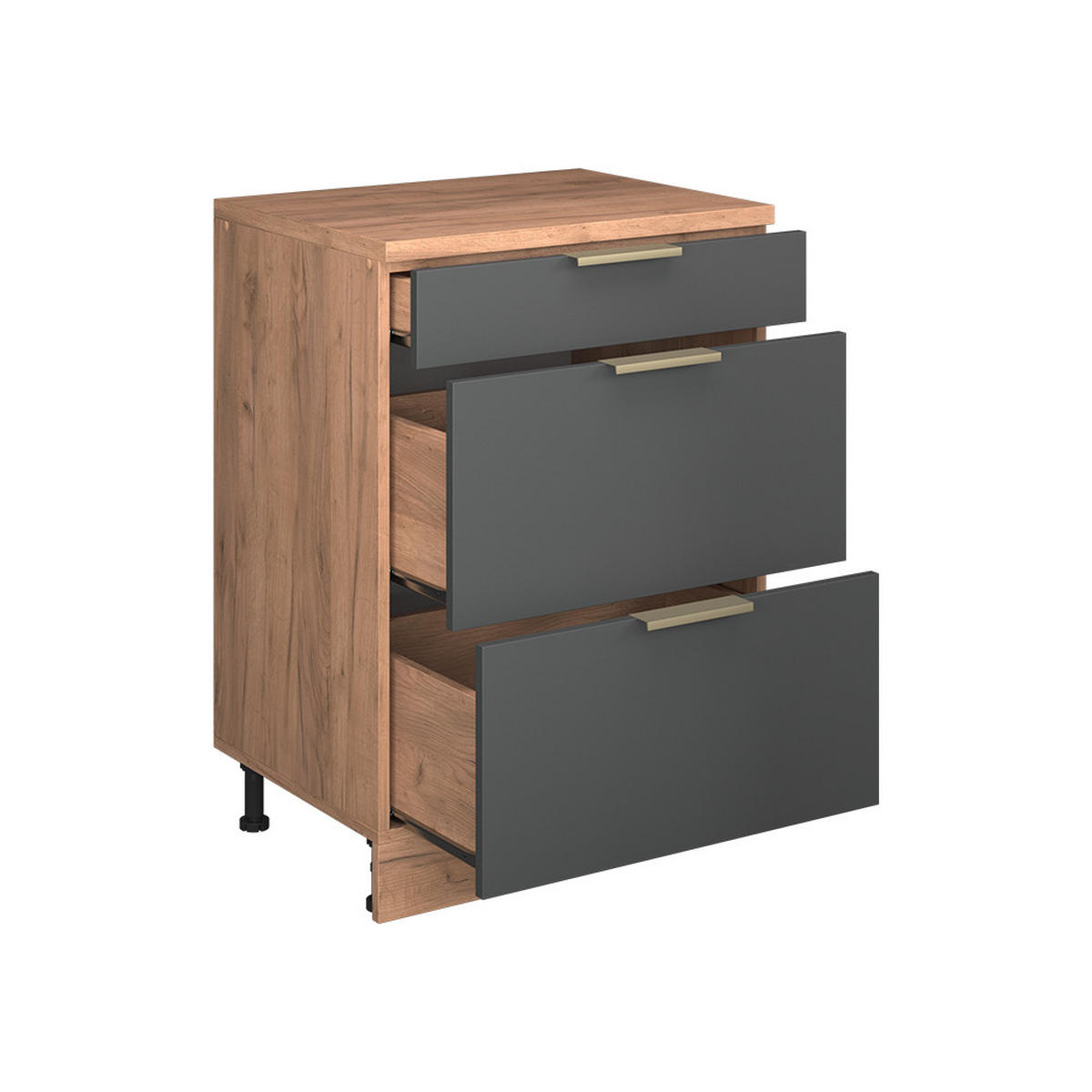 KUHINJSKA OMARA ZA POŠEVNE STREHE R-Line, Antracitno-zlata, 60 cm brez naklona z 3 predaloma - medeni hrast/antracit, leseni material (60/83.8/46cm) - Vicco