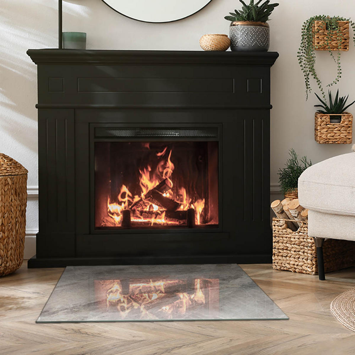 GLASPLATTE für Kamin 80x60 cm - Grau, Glas (80/60/0.4cm) - TULUP