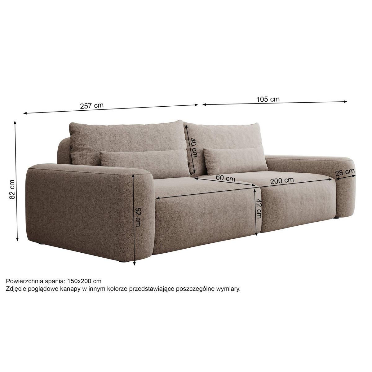 POHOVKA Carnos Krémová 3-místná - černá/krémová, textil/plast (257/82/105cm) - Selsey