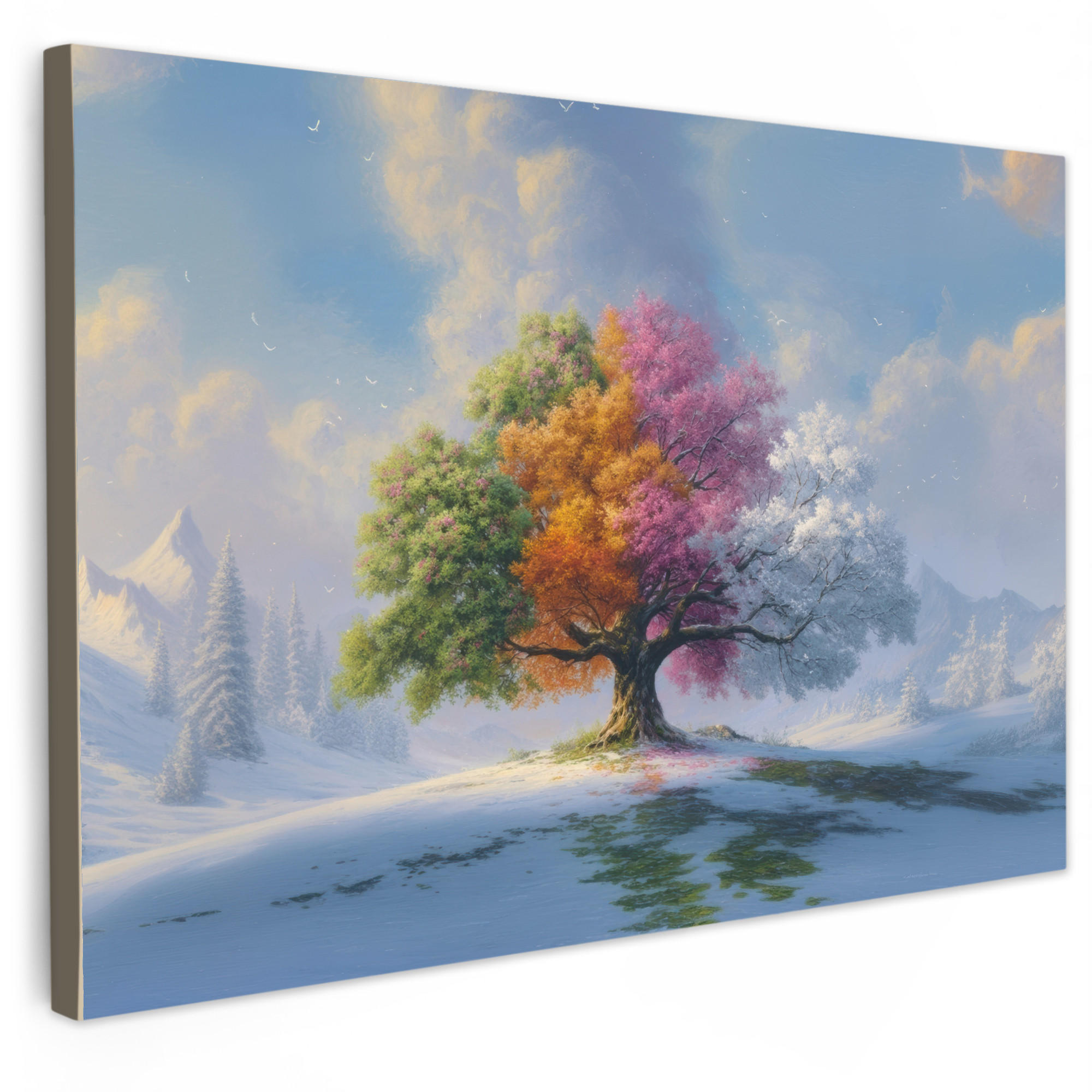 MuchoWow OBRAZ NA PLÁTNĚ Strom - Roční období - Zima - Krajina 60x40 cm