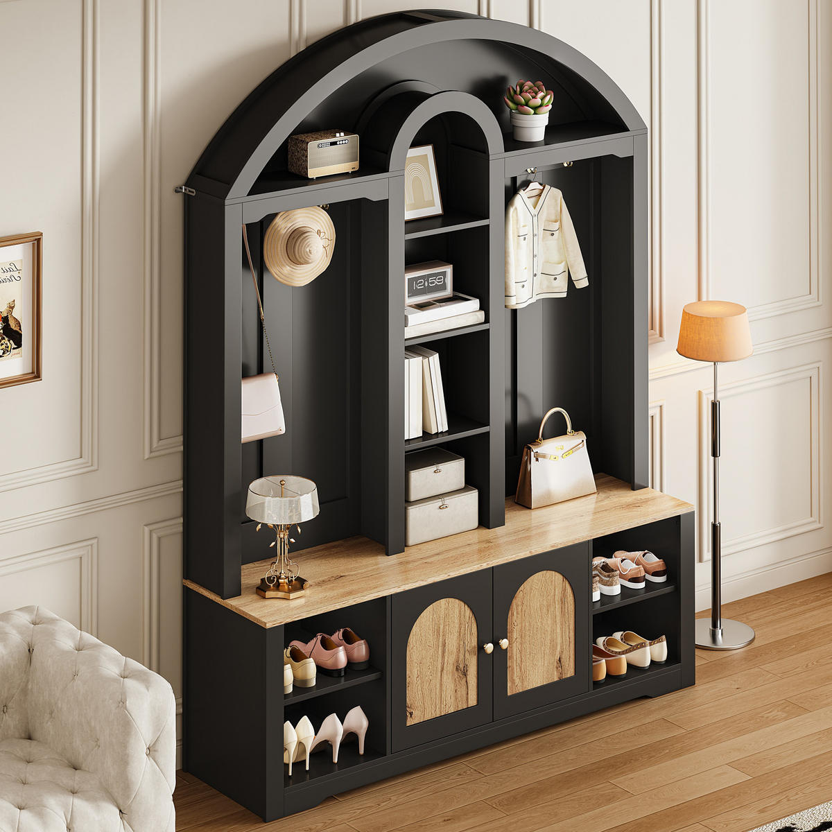 GARDEROBENSCHRANK mit Schuhregal 150 x 40 x 195 cm MDF Schwarz - Schwarz, Holzwerkstoff (40/195/150cm) - Beauniv