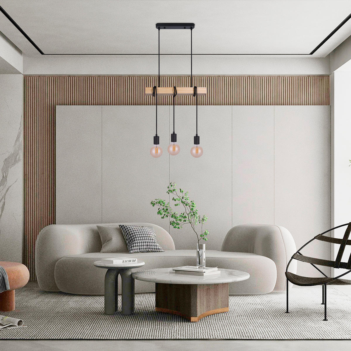 PENDELLEUCHTE Sina - Chromfarben/Weiß, Metall (48/6/5cm) - Paco Home