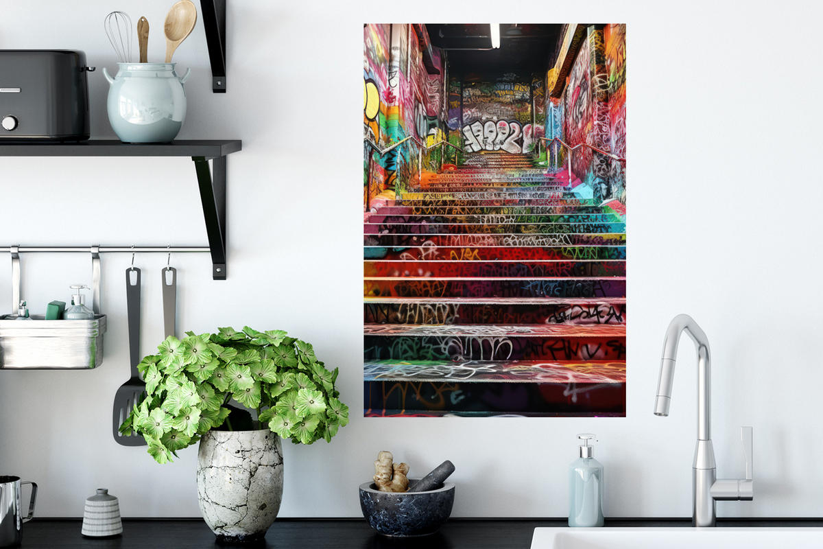 WANDTATTOO Treppe - Graffiti - Farben - Kunst 40x60 cm - Multicolor, Kunststoff (40/60/0.1cm) - MuchoWow
