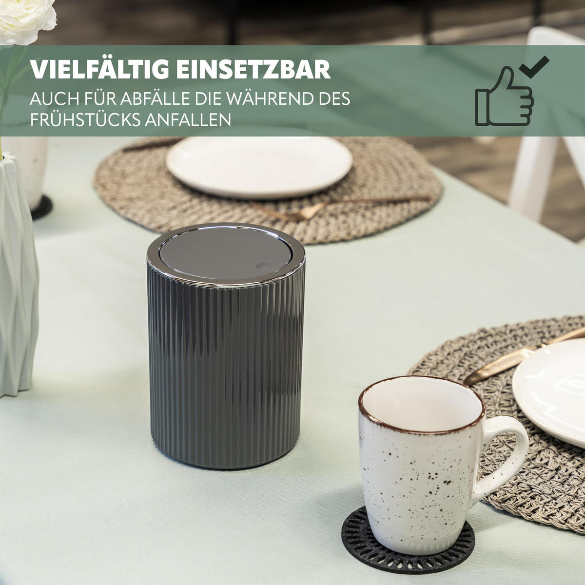 MINI-KOSMETIKEIMER 1,5 Liter, GAVELLO grau, Kunststoff - Grau, Kunststoff (12.5/16.3/12.5cm) - bremermann