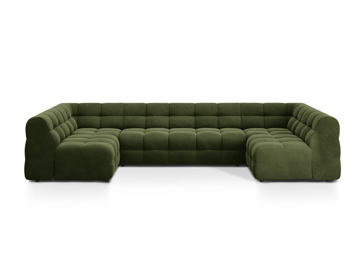 PANORAMASOFA Kendal aus Samt armeegrün 7 Sitzplätze - Olivgrün, Textil (203/79/372cm) - Micadoni