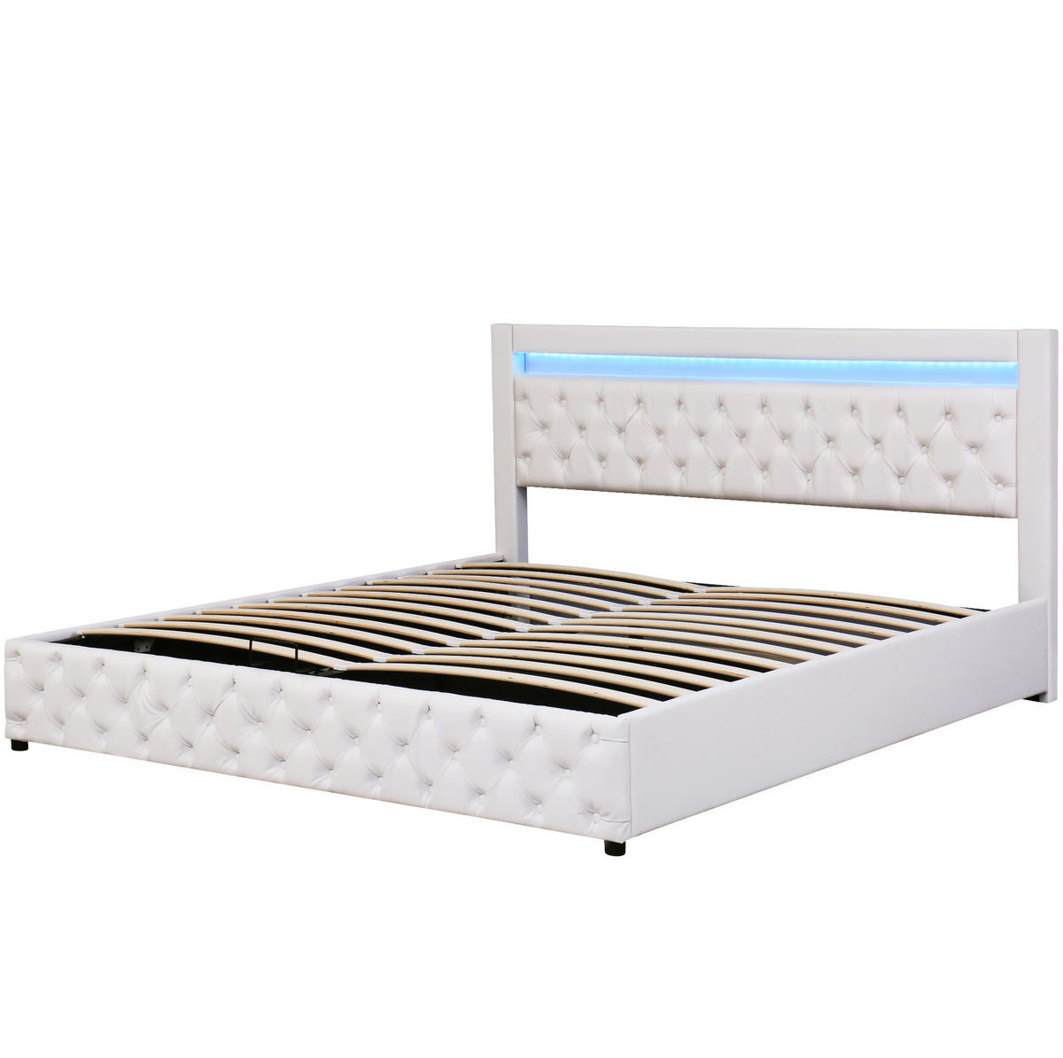 POLSTERBETT 180/200 cm mit Bettkasten und LED-Beleuchtung, PU-Bezug Weiß - Weiß, Kunststoff (180/200cm) - BEAOK