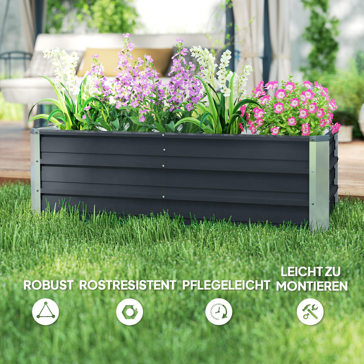 HOCHBEET 125x47x40 cm Stahl grau - Grau, Metall (125/40/47cm) - LEBENLANG