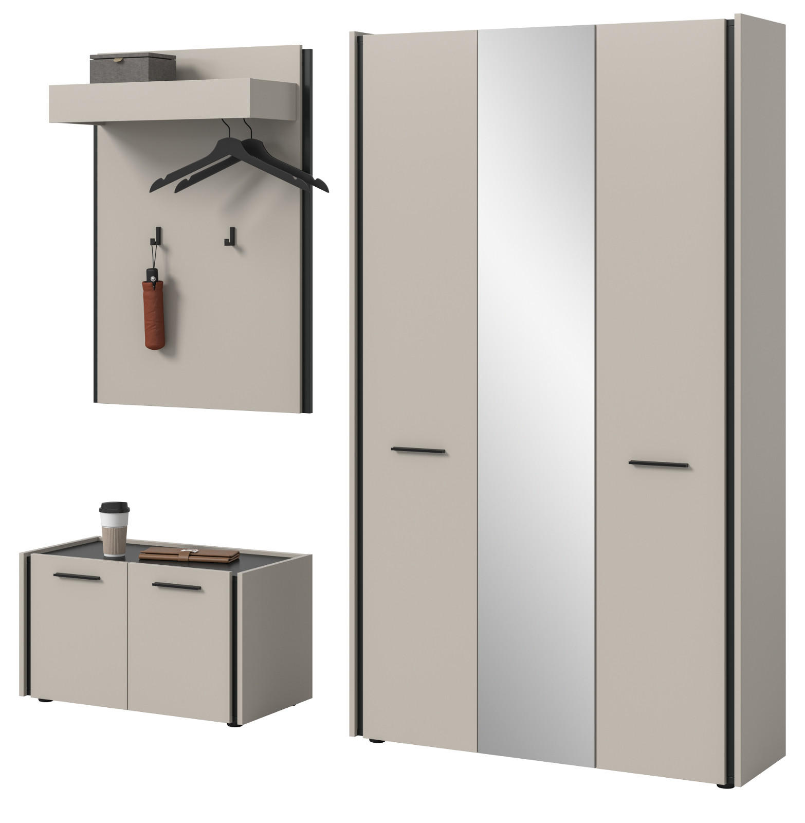 Inn.Furn Garderoben-Set Kaschmir, Schwarz 197x190x40 cm